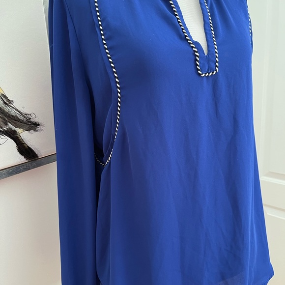 J. Crew Royal Blue Chiffon Trim Top Long Sleeve Blouse Size 4 - Picture 5 of 10